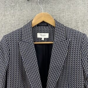 REISS Blue Geometric Print‎ Blazer Women's Size 8 Cotton Blend Italian Fabric
